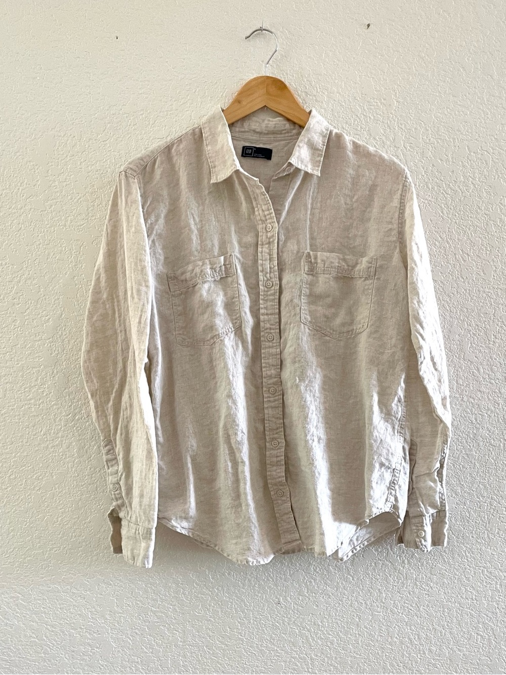 GAP Natural Beige Flax Linen Button-Down Shirt Relaxed BF Fit Size Large